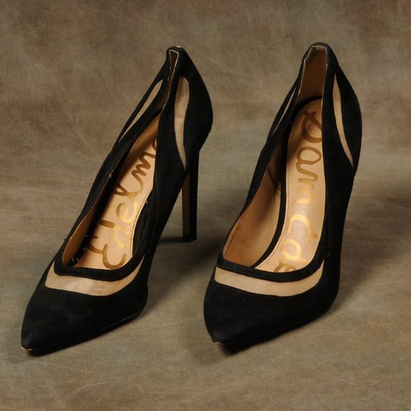 Sam Edelman, Black Suede, Mesh Cutout Heel, Size. 10 - Picture 1 of 9